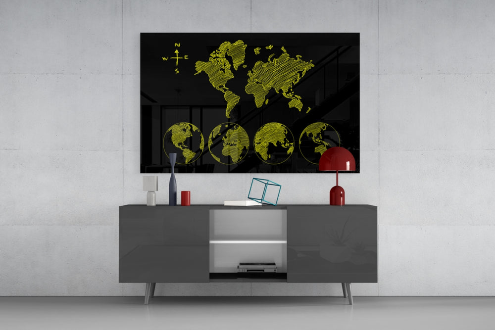 Continents panel catching low light to reveal its saffron sketch