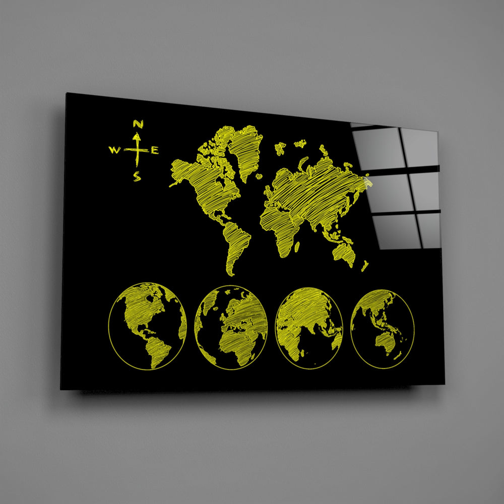 Saffron sketched-map panel bringing explorer presence to a contemporary living space