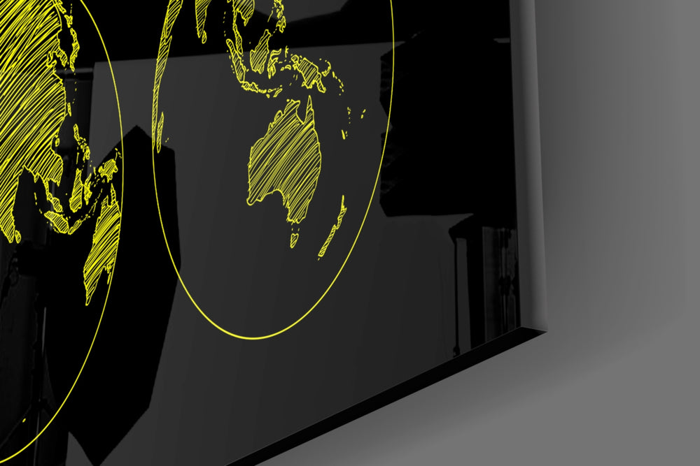 Continents artwork anchoring a contemporary wall in warm palette