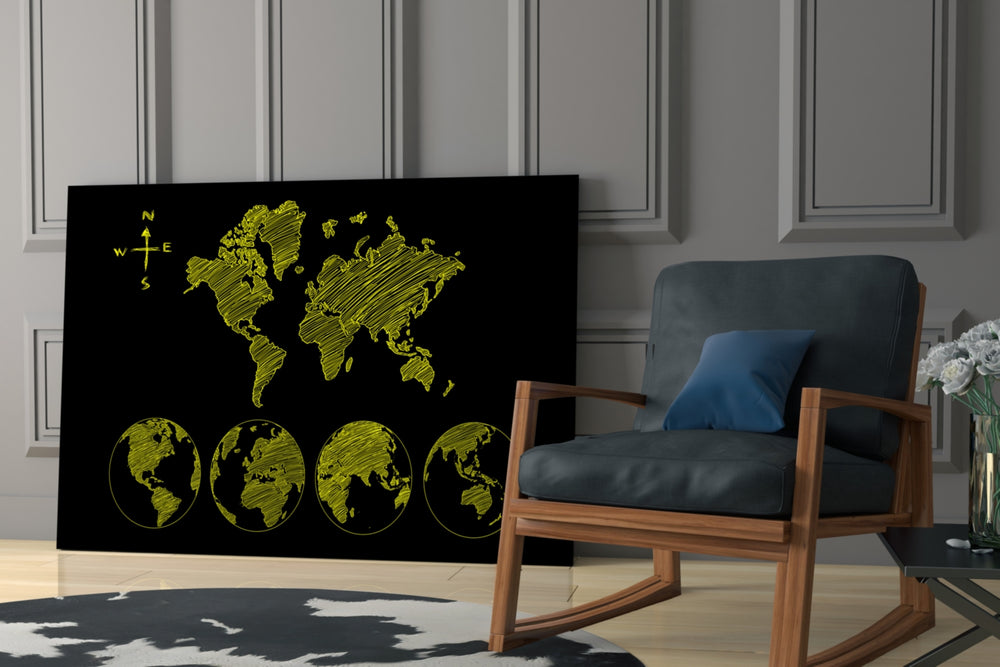 Continents glass print enhancing a hallway with cheerful pulse