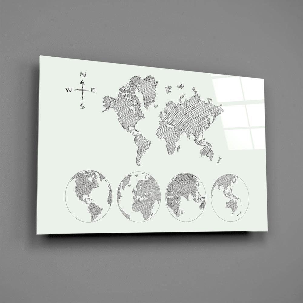 Sketched world map panel bringing explorer mood to a contemporary living space