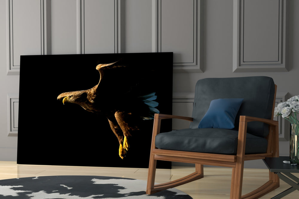 Eagle glass print enhancing a hallway with sentinel watch