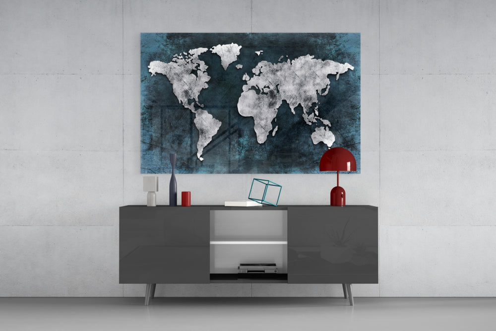 World Map panel catching low light to reveal its grunge texture