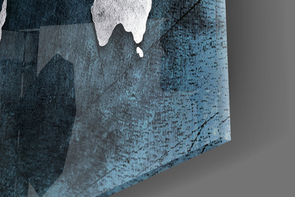 World Map artwork anchoring an entryway with moody palette