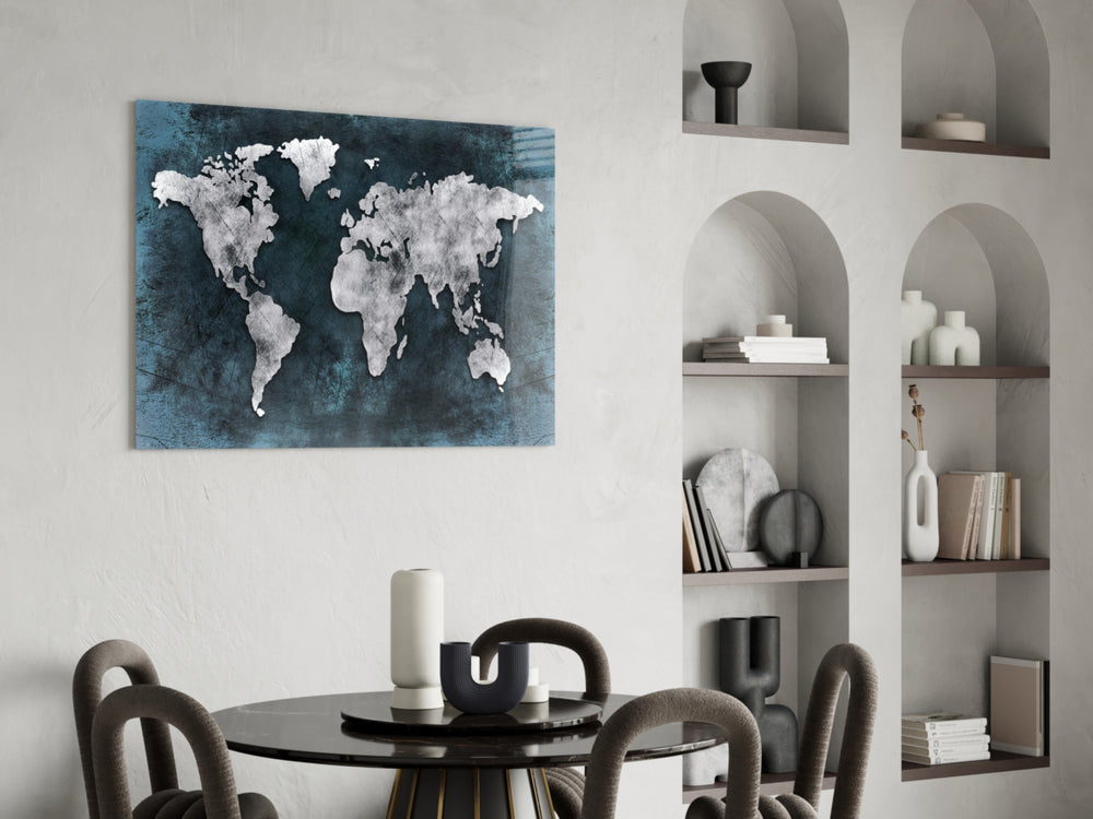 World Map panel adding explorer presence to a modern office
