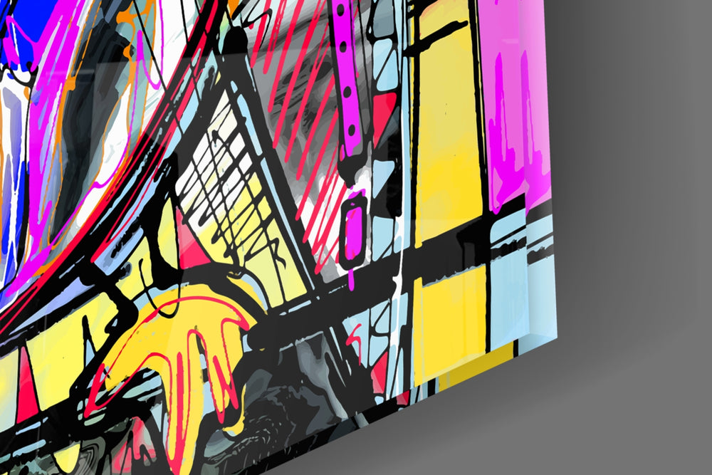 Abstract Owl artwork anchoring a playroom wall with saturated palette