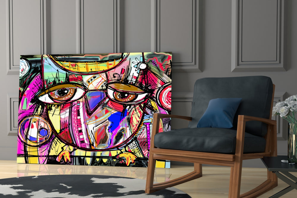 Abstract Owl glass print enhancing a studio with maker spirit