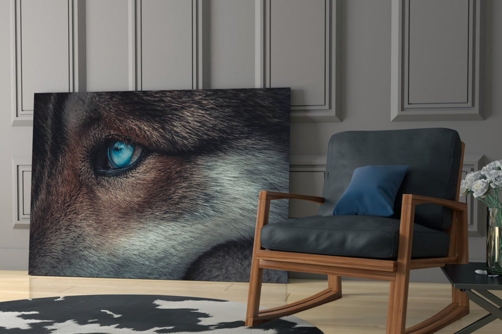 Wolf's Eye glass print enhancing a hallway with arctic mood
