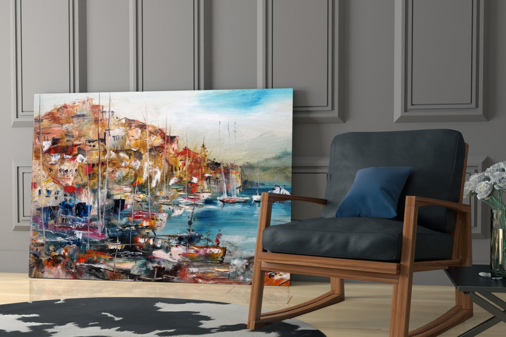 Ships glass print enhancing a dining room with old-world charm