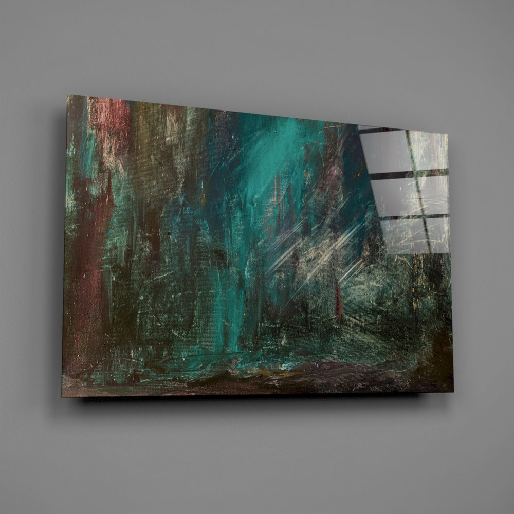 Teal-burgundy panel bringing painterly drama to a contemporary living space