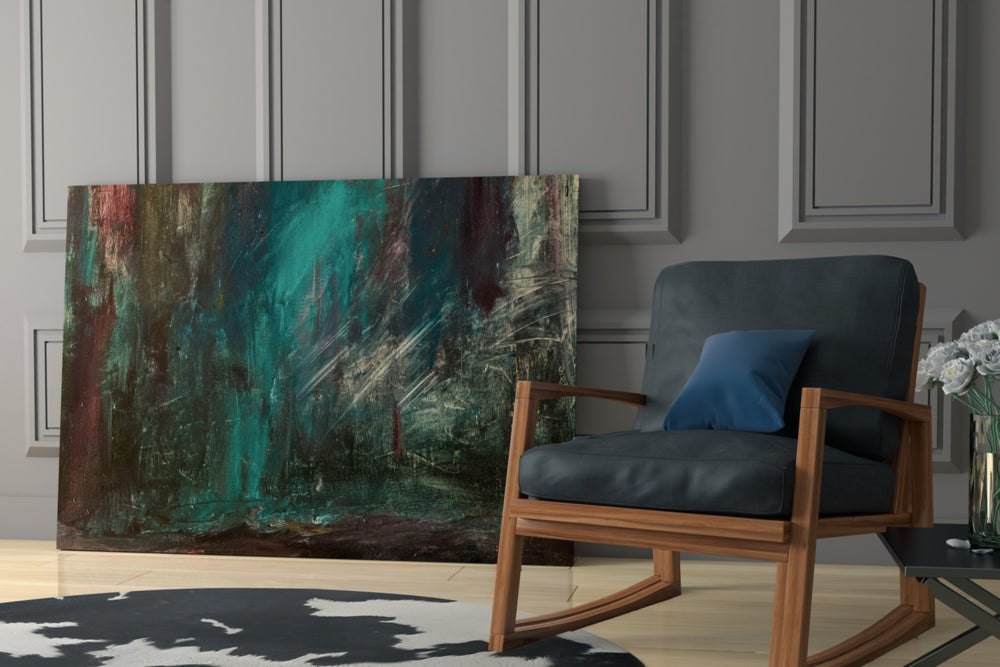 Abstract Colors glass print enhancing a lounge with moody atmosphere