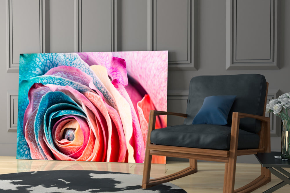 Colored Rose glass print enhancing a bedroom with dreamy mood