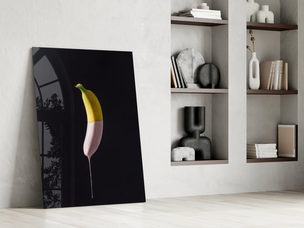 Banana glass print enhancing a studio with minimalist charm