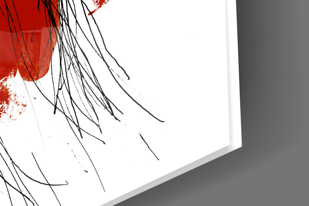 Red Thoughts artwork anchoring a wall with minimalist palette