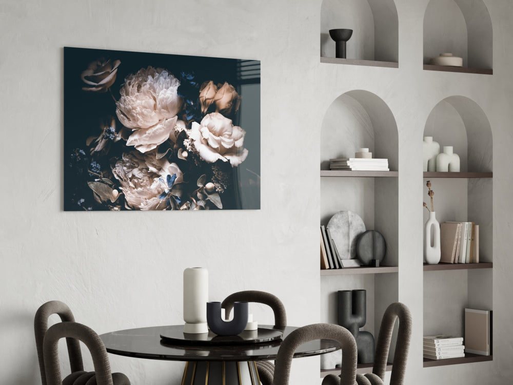 Flowers panel adding serene mood to a romantic bedroom