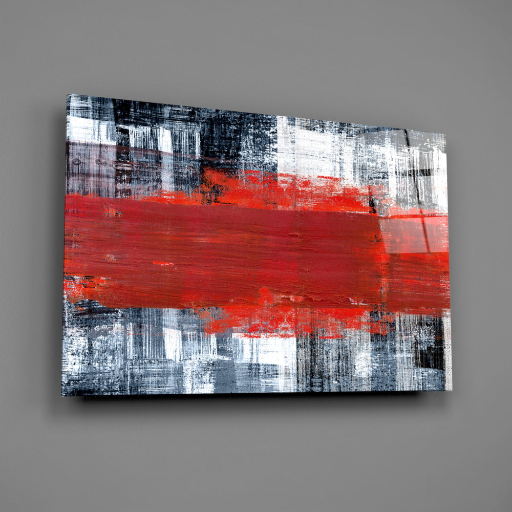 Red-slash panel bringing gestural drama to a contemporary living space