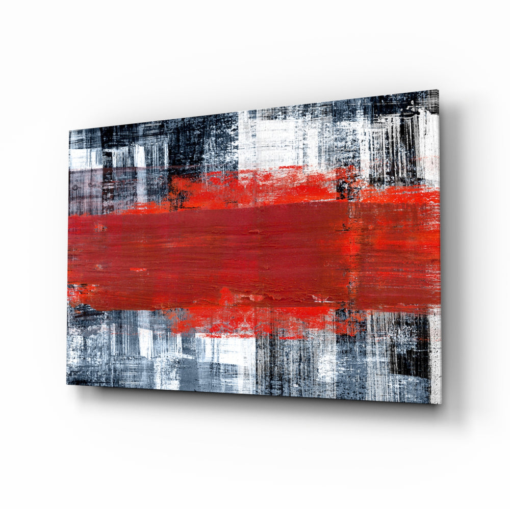 Colors glass wall art displayed above a console in a designer interior