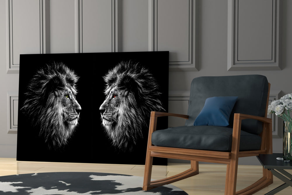 Lion glass print enhancing a lounge with predator pulse
