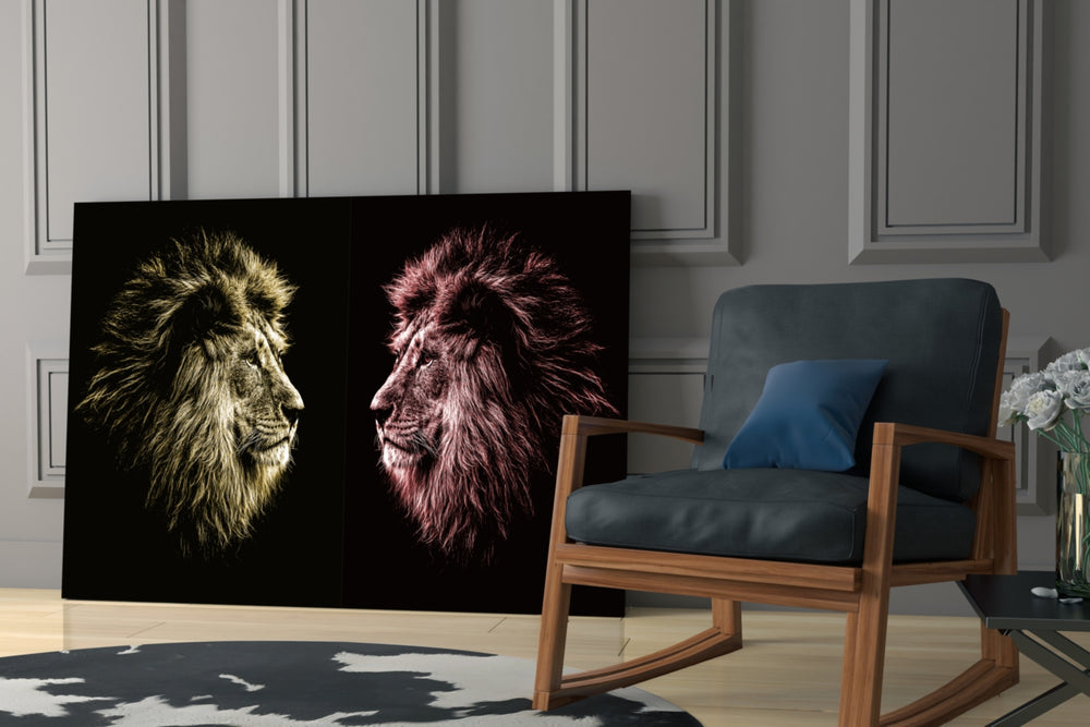 Lion glass print enhancing a lounge with predator pulse