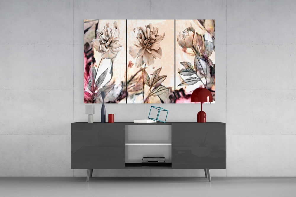 Flowers panel catching soft light to reveal its watercolor blooms