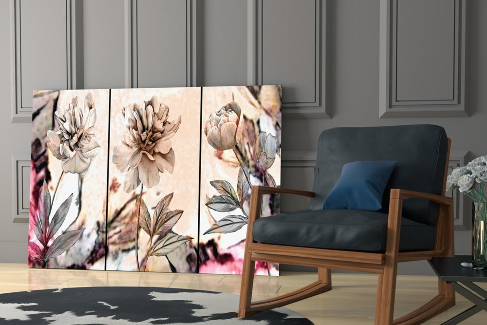 Flowers glass print enhancing a dressing area with vintage charm