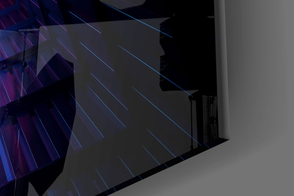 Neon Lights artwork anchoring a wall with futurist palette