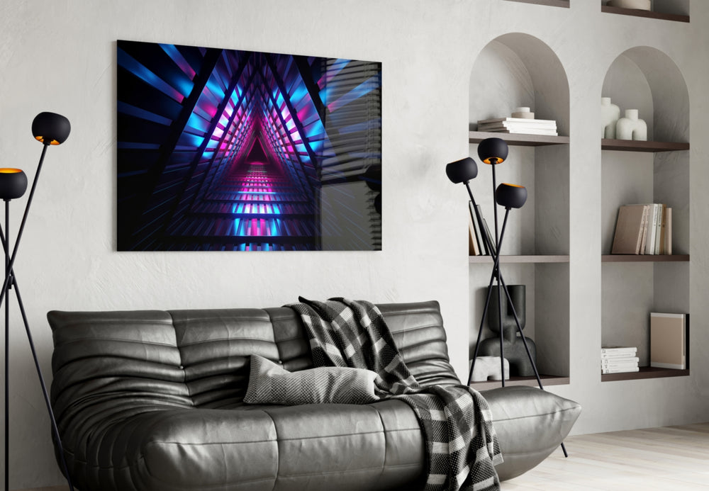 Neon Lights glass wall art styled above a desk in a gaming teen room