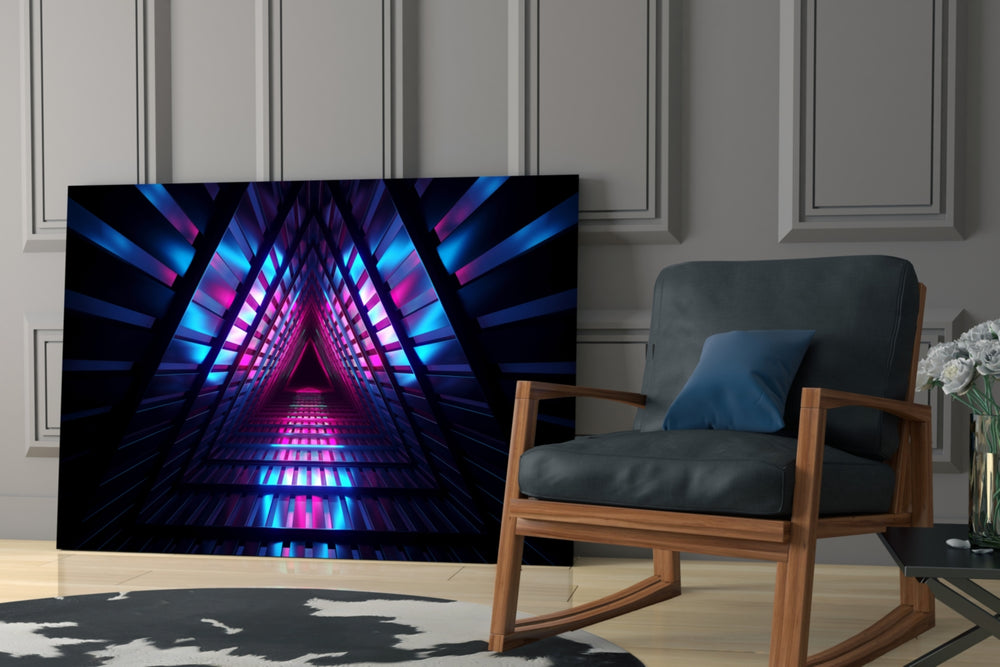 Neon Lights glass print enhancing a studio with electric edge