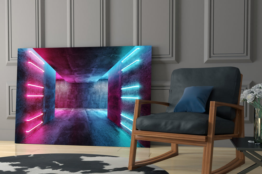 Neon Lights glass print enhancing a studio with maker spark