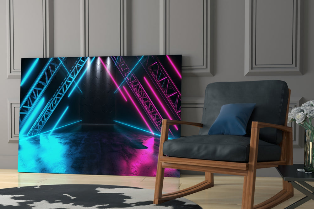 Neon Lights glass print enhancing a studio with creative energy