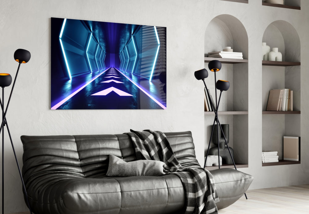Neon Lights glass wall art styled above a desk in a gaming teen room