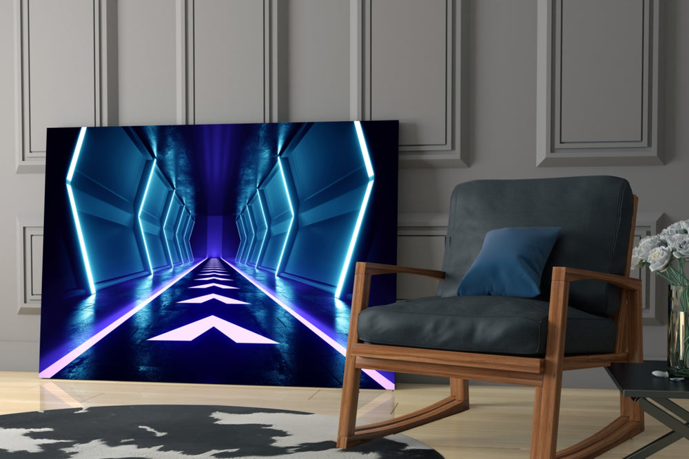 Neon Lights glass print enhancing a studio with maker spark