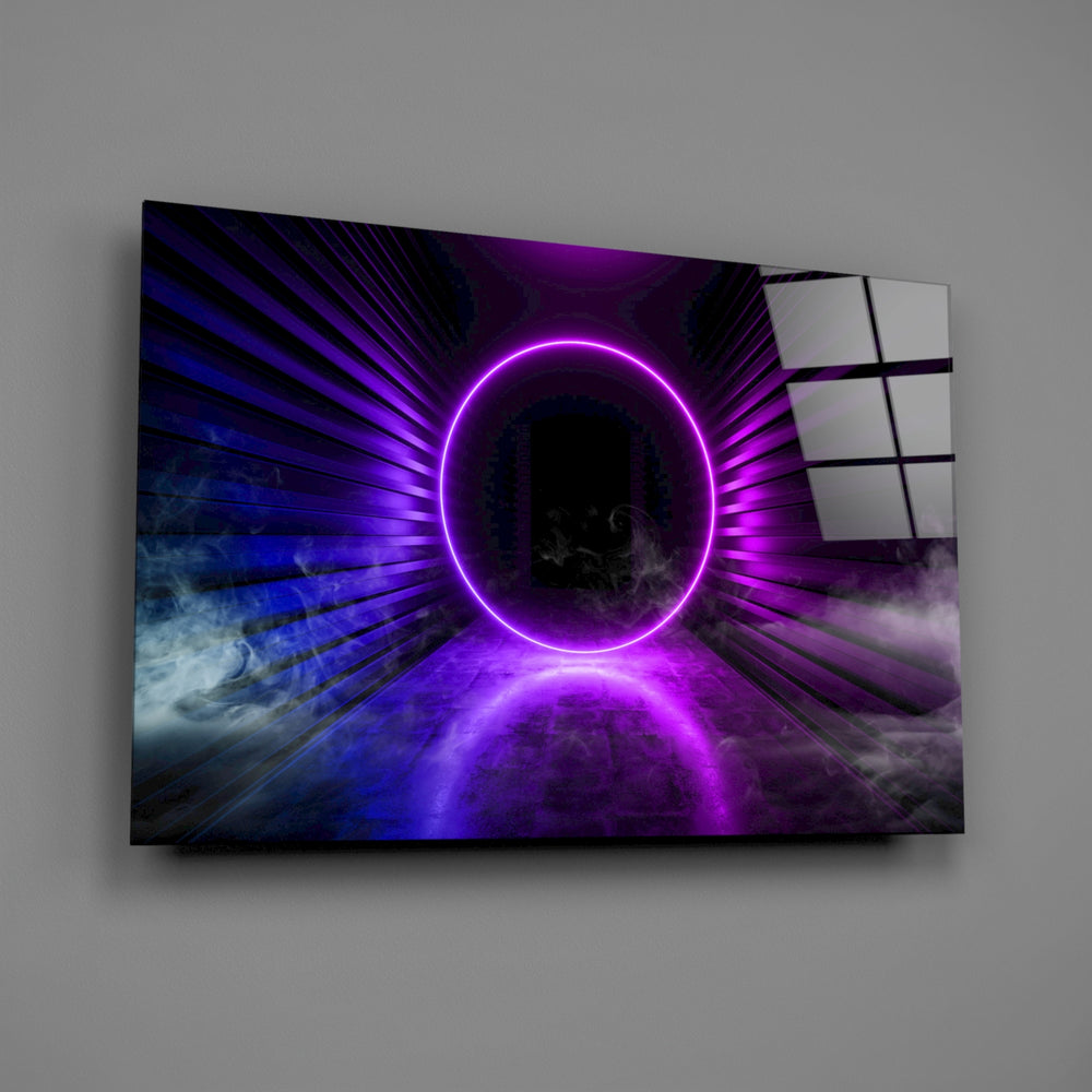 Neon-ring panel bringing portal mystique to a contemporary living space