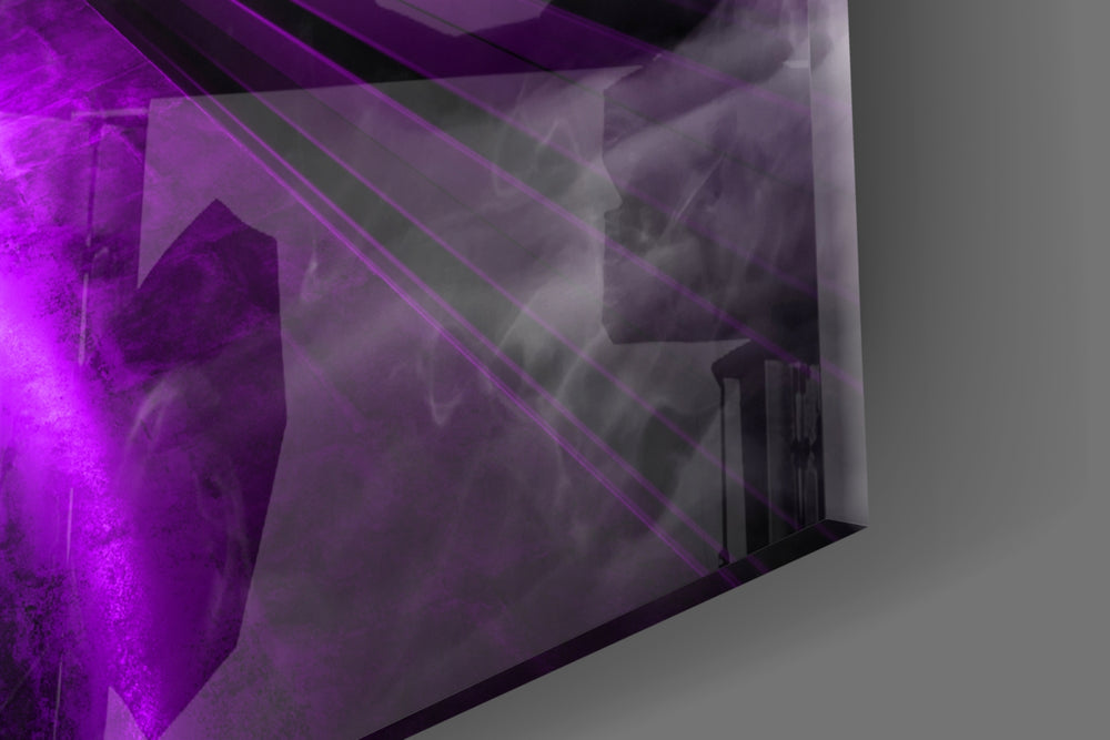 Neon Lights artwork anchoring a wall with moody futurist palette