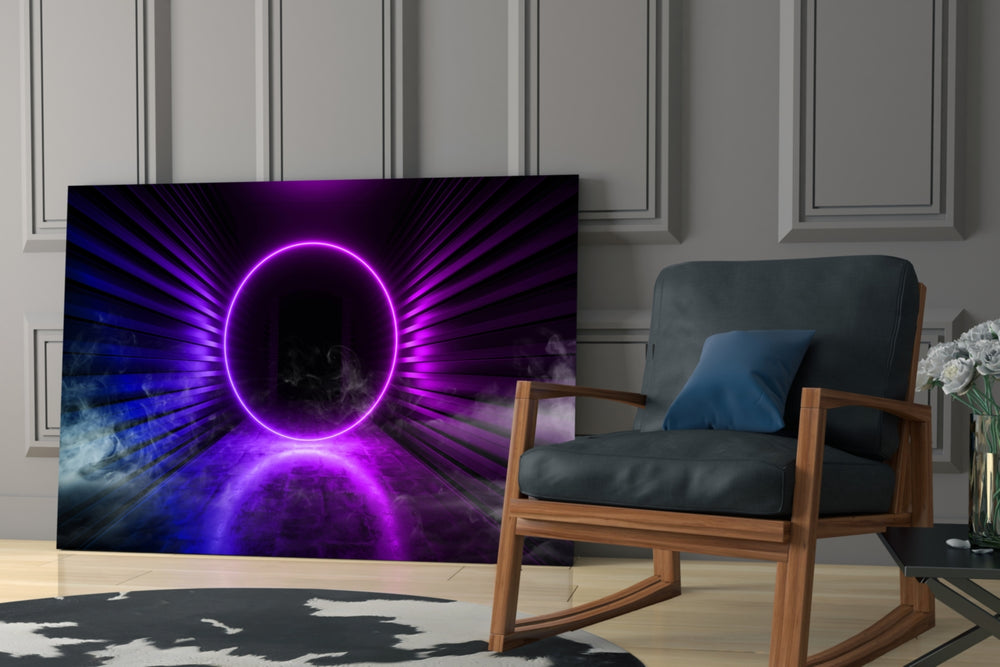 Neon Lights glass print enhancing a home theater with portal mystique