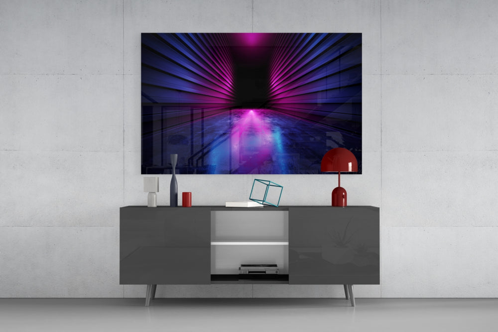 Neon Lights panel catching low light to reveal its mirror reflection