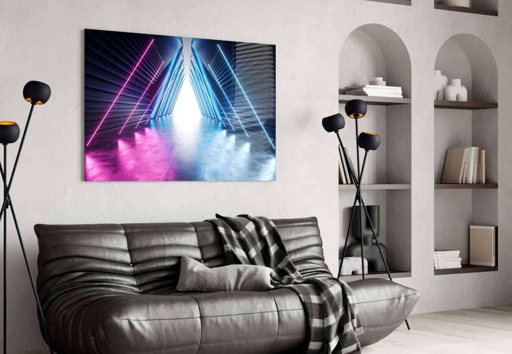 Neon Lights glass wall art styled above a desk in a gaming teen room
