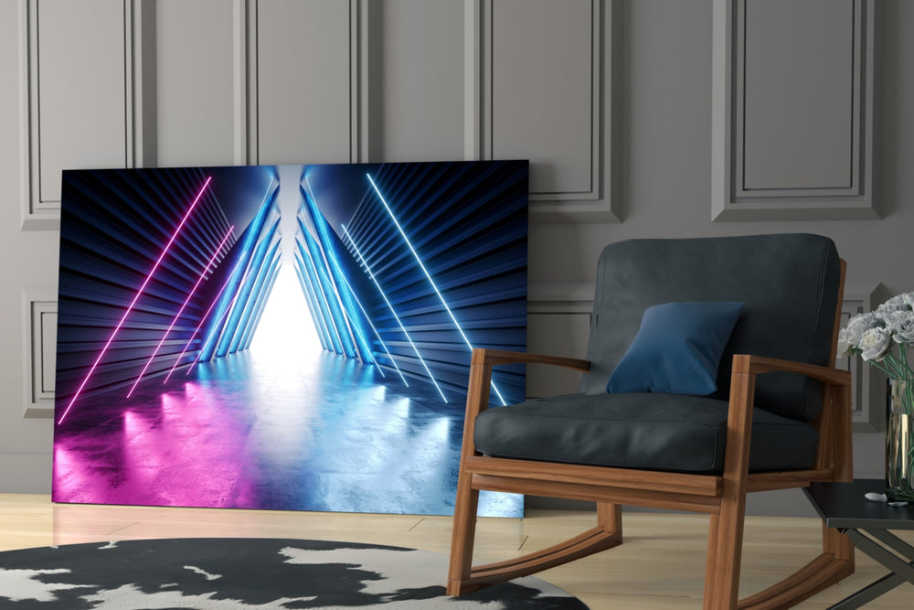 Neon Lights glass print enhancing a studio with maker spark