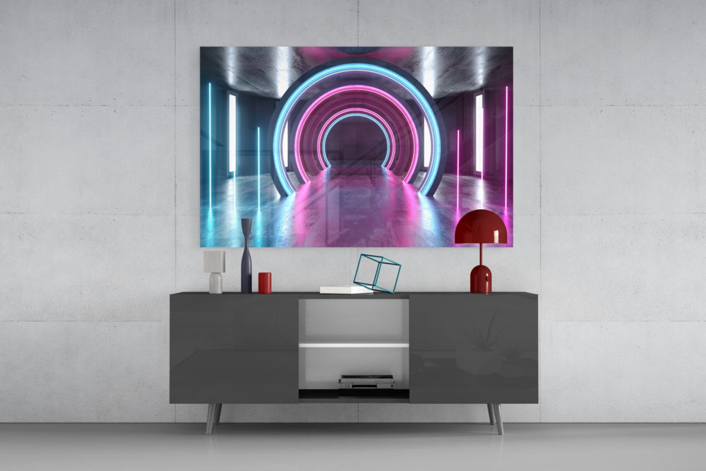 Neon Lights panel catching low light to reveal its concentric perspective