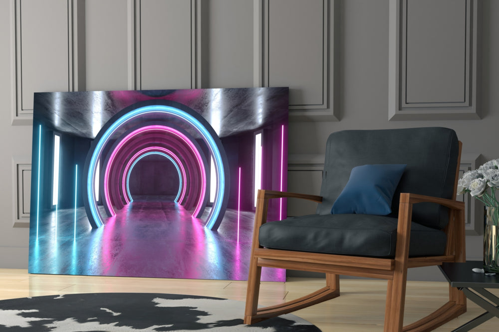 Neon Lights glass print enhancing a studio with maker spark
