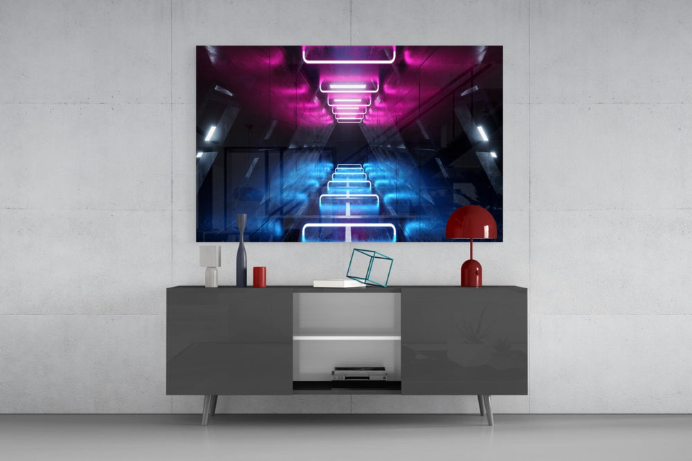 Neon Lights panel catching low light to reveal its mirrored reflection
