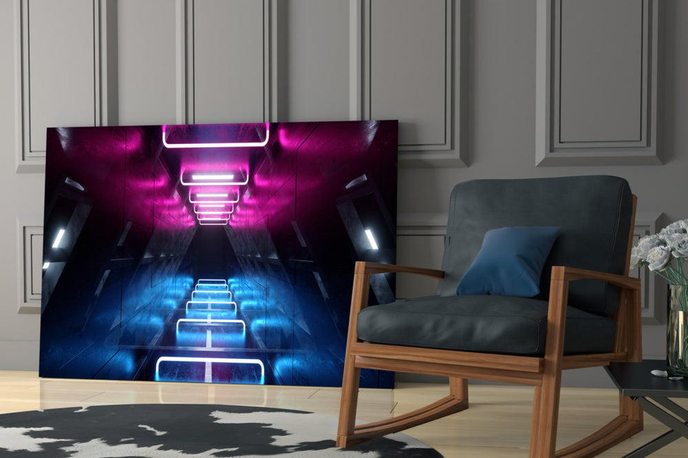 Neon Lights glass print enhancing a studio with maker spark