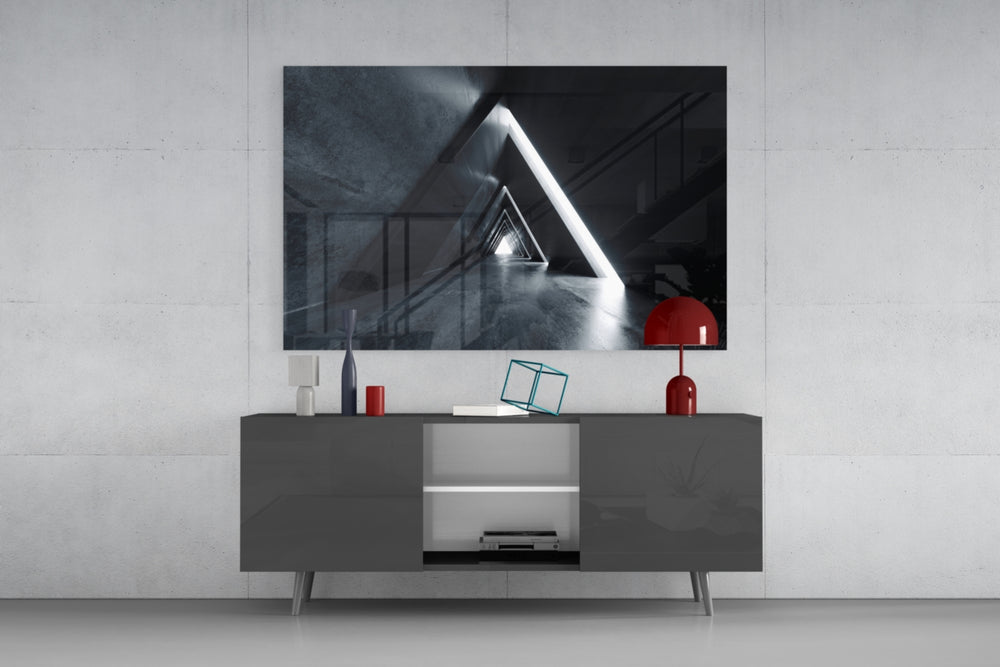 Geometric Structures panel catching low light to reveal its monochrome geometry