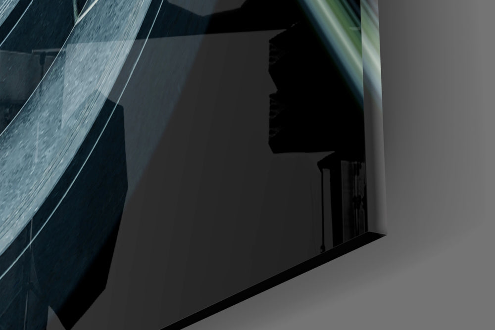 Geometric Structures artwork anchoring a wall with moody palette