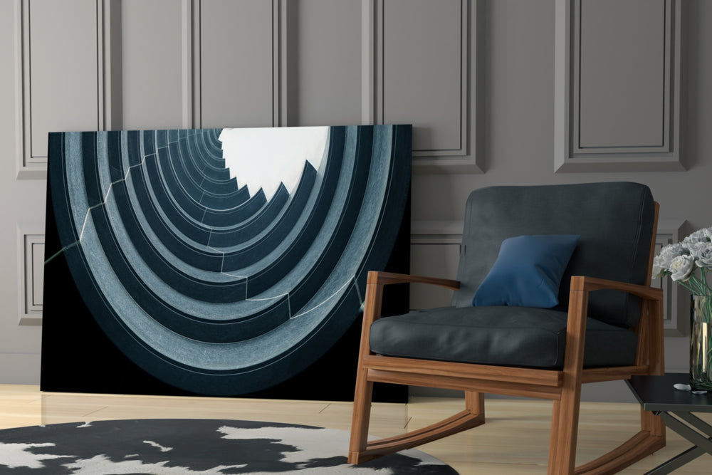 Geometric Structures glass print enhancing a hallway with vortex pulse