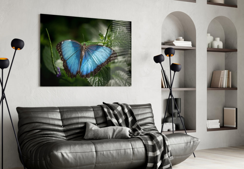 Butterfly glass wall art styled in a sunroom with forest pulse