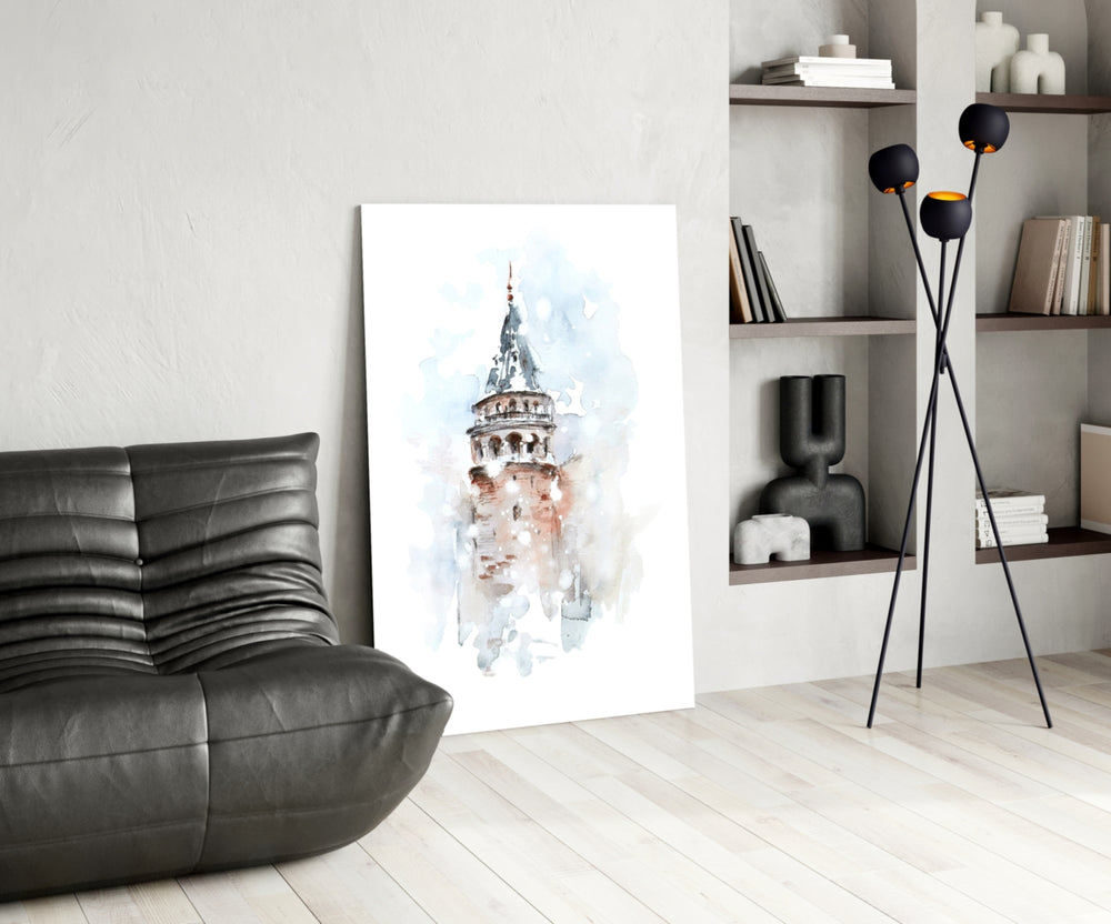 Galata Tower panel adding heritage mood to a Turkish-themed living room