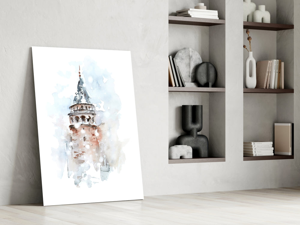 Galata Tower glass print enhancing a hallway with architectural poetry