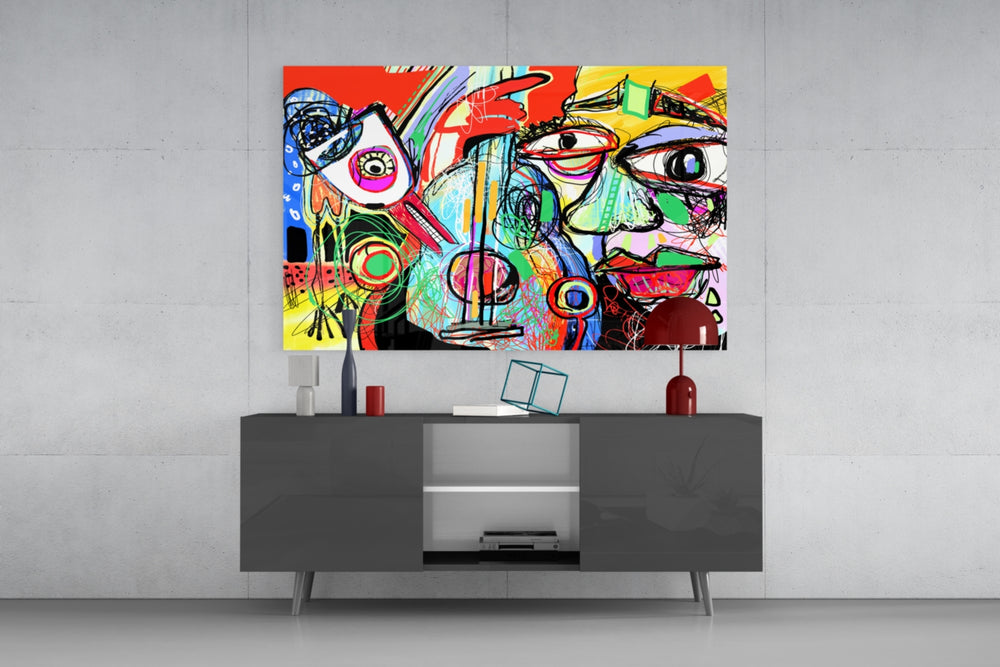 Bird, Violin and Man panel catching gallery light to reveal its gestural energy