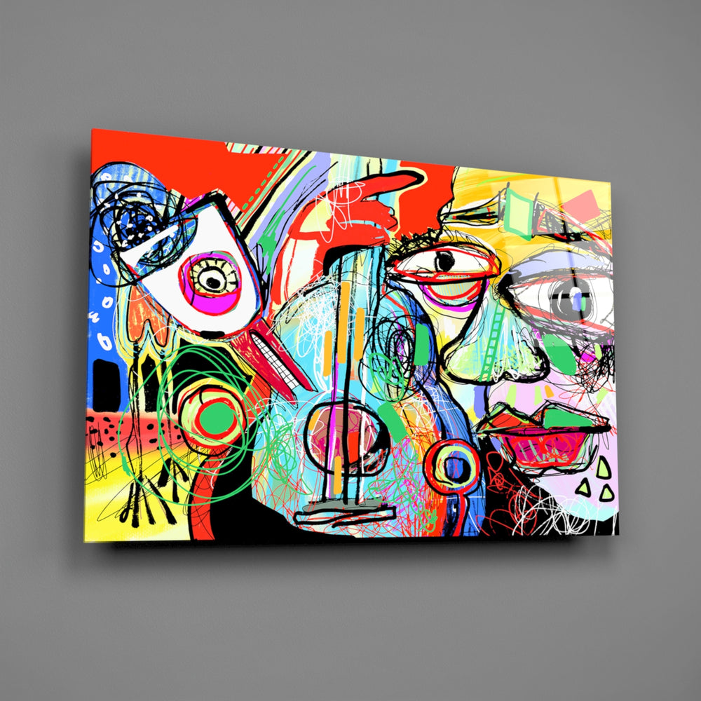 Cubist-scribble panel bringing playful color to a contemporary living space
